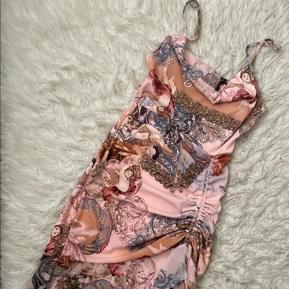 Angel print ruched dress